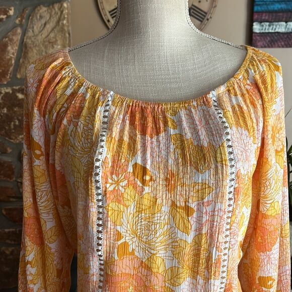 Adrienne Vittadini Orange and Yellow Floral Three-Quarter Sleeves Top Size 2X - Picture 13 of 13
